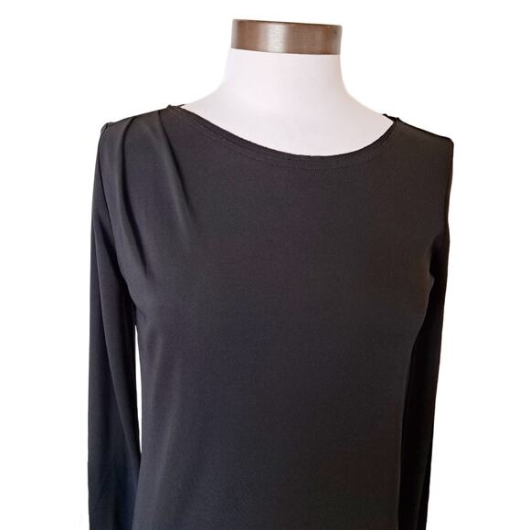 DKNY Black Asymmetric Jersey Dress Size Small Long Sleeve Mini to Midi - Picture 5 of 9